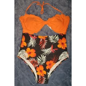 Orange Floral Bathing Suit